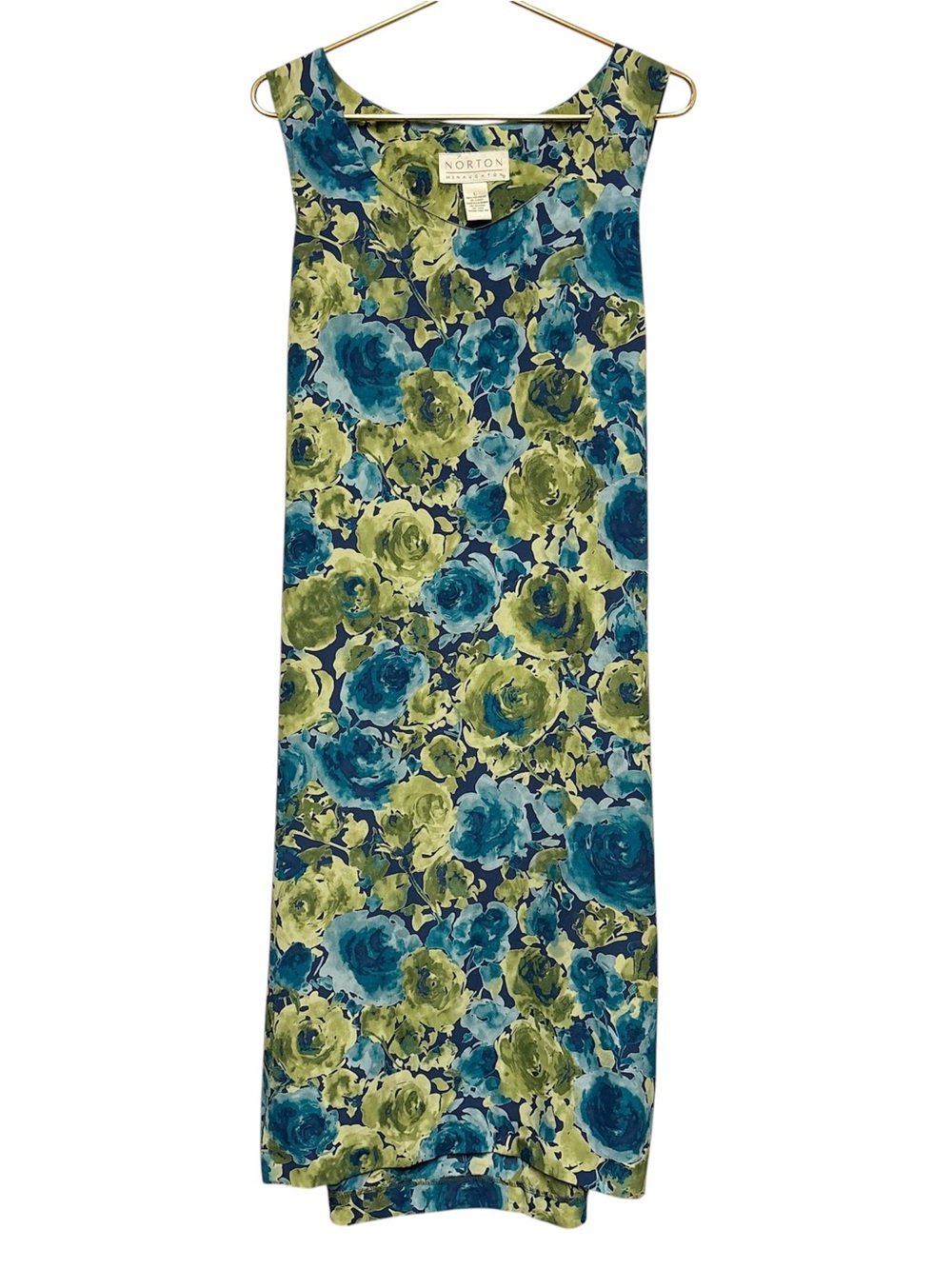 Vintage 90s Y2K Tie Back Floral Midi Dress Size Large Blue Green Grunge Teacher